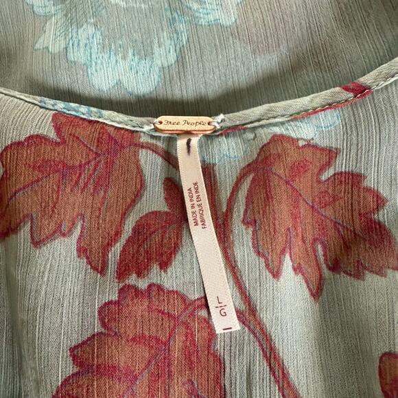 Free People dress or maxi top floral sheer slip ruffled strappy slit boho Large - Picture 9 of 10
